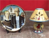 LOT RED CARDINAL CANDLE LAMP AND GRANT WOOD