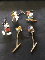 5 snoopy & Mickey Mouse tie tacs
