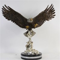 EAGLE LANDING SCULPTURE ON MARBLE BASE