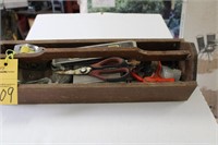 Wooden Box with Tools & Misc