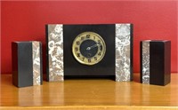 Art Deco Marble Mantle Clock & Garnitures