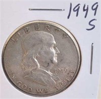 1949 S Benjamin Franklin Silver Half Dollar