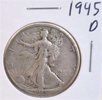 1945 D Walking Liberty Silver Half Dollar