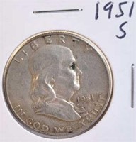 1951 S Benjamin Franklin Silver Half Dollar
