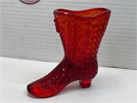 Red Fenton Daisy & Button Amberina Ruby Glass Boot