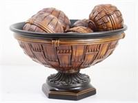 5 Resin Decor Balls, Pedestal Bowl-Looks like Wood