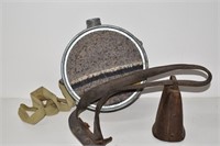 Vintage Cowbell w/Leather Collar, Canteen