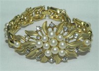 1955-1969 Crown Trifari Faux Pearl Floral Bracelet
