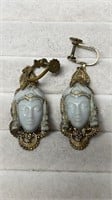 Pair Of Antique Glass Buddha Head Earrings
