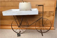 Metal Bicycle Garden Decor W/ Wooden Tray On Back