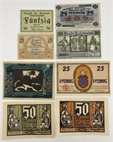 8 Pcs. of German & Austrian Notgeld (Inflation