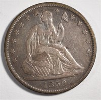 1859-O SEATED LIBERTY HALF DOLLAR, XF/AU