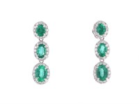 Luxury Graduated Natural Emerald Dangle Earrings
