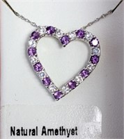 S. S.Heart Shaped Necklace w/Genuine Amethyst