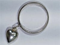 S. Silver Ring with Heart Shaped Dangle