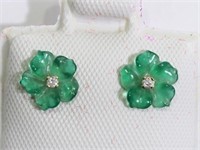14 kt. Gold 2-1 Diamond Earrings w/ Green Agate