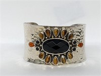 .925 Sterling Silver Gemstone Cuff Bracelet