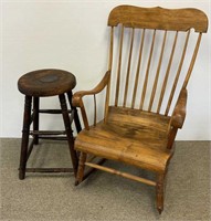 Vintage stool and plank seat rocker