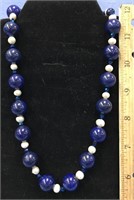 20" lapis and freshwater pearl, beaded necklace