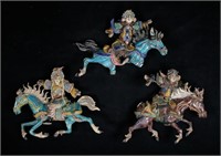 3 Chinese Pottery Roof Tiles Warriors on Horseback