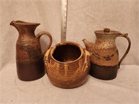 Pottery Pitcher, Coffee Pot, Two Handled Pot