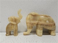 Pair of Vintage Hand Carved Stone Elephant Decor