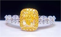 1.09CT Natural Yellow Diamond Ring 18K Gold