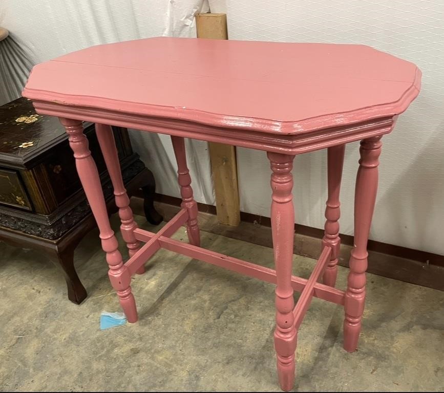 Antique Solid Oak Parlor Table, Painted Pink,