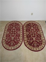 Pair of Red Floral Throw Rugs