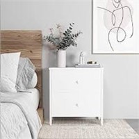 Boluo White Nightstand 2 Drawer For Bedroom,small