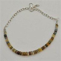 9" 925 SILVER W RUSTIC OPAL BEADS BRACELET