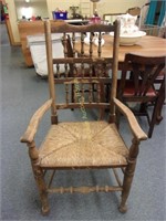 Well Used Rush Seated Arm Chair