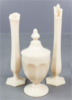 Cream Glass Vases & Candy Dish / 3 pc