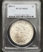 1891-S US Morgan Silver Dollar PCGS MS63 Slab
