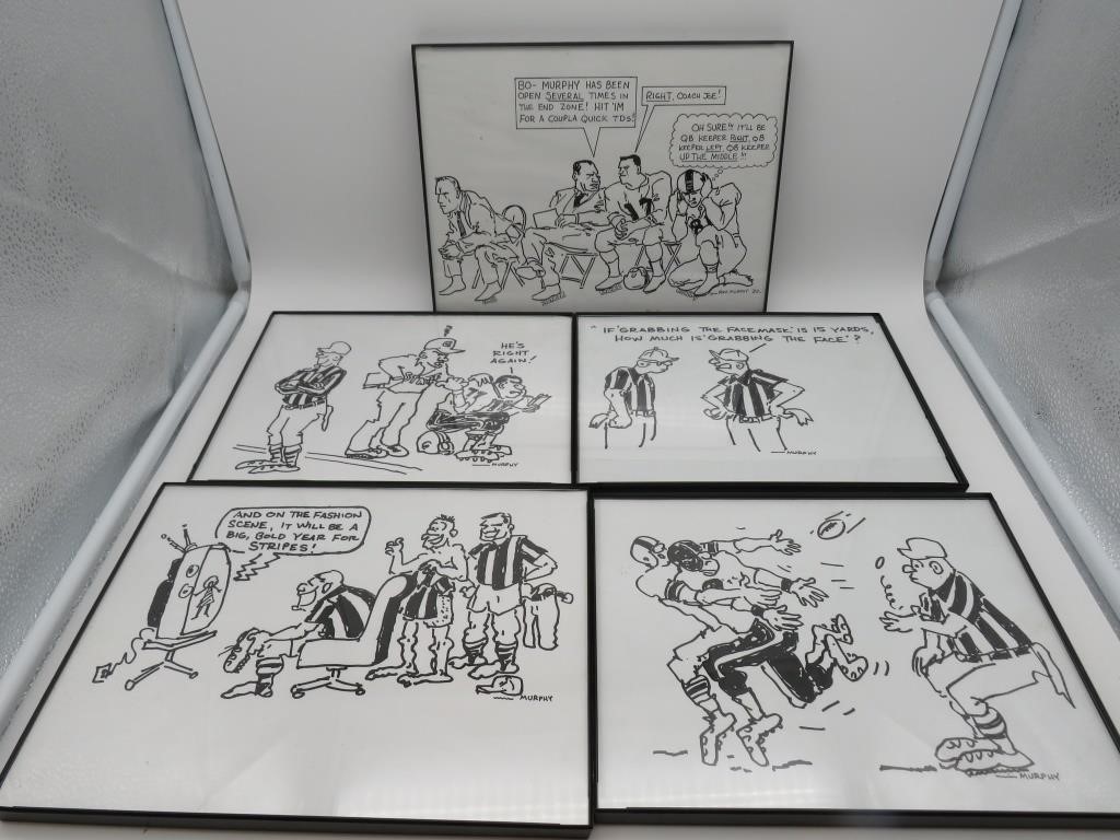 Five Ron Murphy Framed Football Cartoons - 10x8