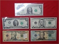(5) Federal Reserve Notes $1, $2, $5, $10 & $20