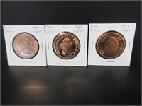 SET OF 3 ONE OUNCE .999 COPPER US COINS
