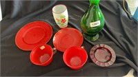 Red plates and cups etc