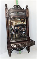 Carved Mahogany Hanging Mirror w/ Gallery Shelf