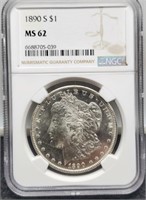 1890-S Slab Morgan Silver Dollar NGC MS62