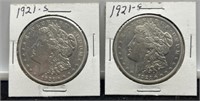(2) 1921-S Morgan Silver Dollar AU