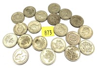 Lot, British pound coins, 20 pcs.