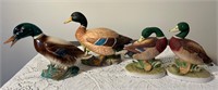 4 Porcelain Hand Painted Mallard Ducks