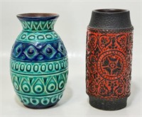 TWO VIBRANT WEST GERMAN POTTERY SMALL VASES