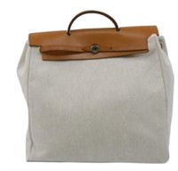 Hermes Khaki Canvas 2-way Handbag