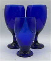 3 Cobalt Blue Glasses, 2 Pedestal & 1 Tear Drop