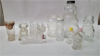 11 clear glass candy jars various sizes and