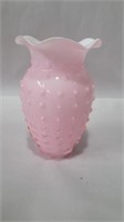 Fenton light pink with white glass vase with