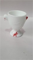 White glass chicken egg cup 3.5in tall and almost