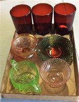 Lot of color glass dishes
